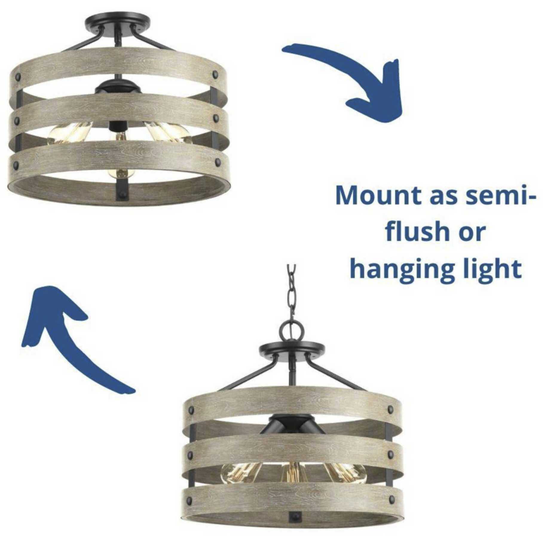 Progress P350049-143 Gulliver 3 Light 17 inch Graphite Semi-Flush Mount  Convertible Ceiling Light