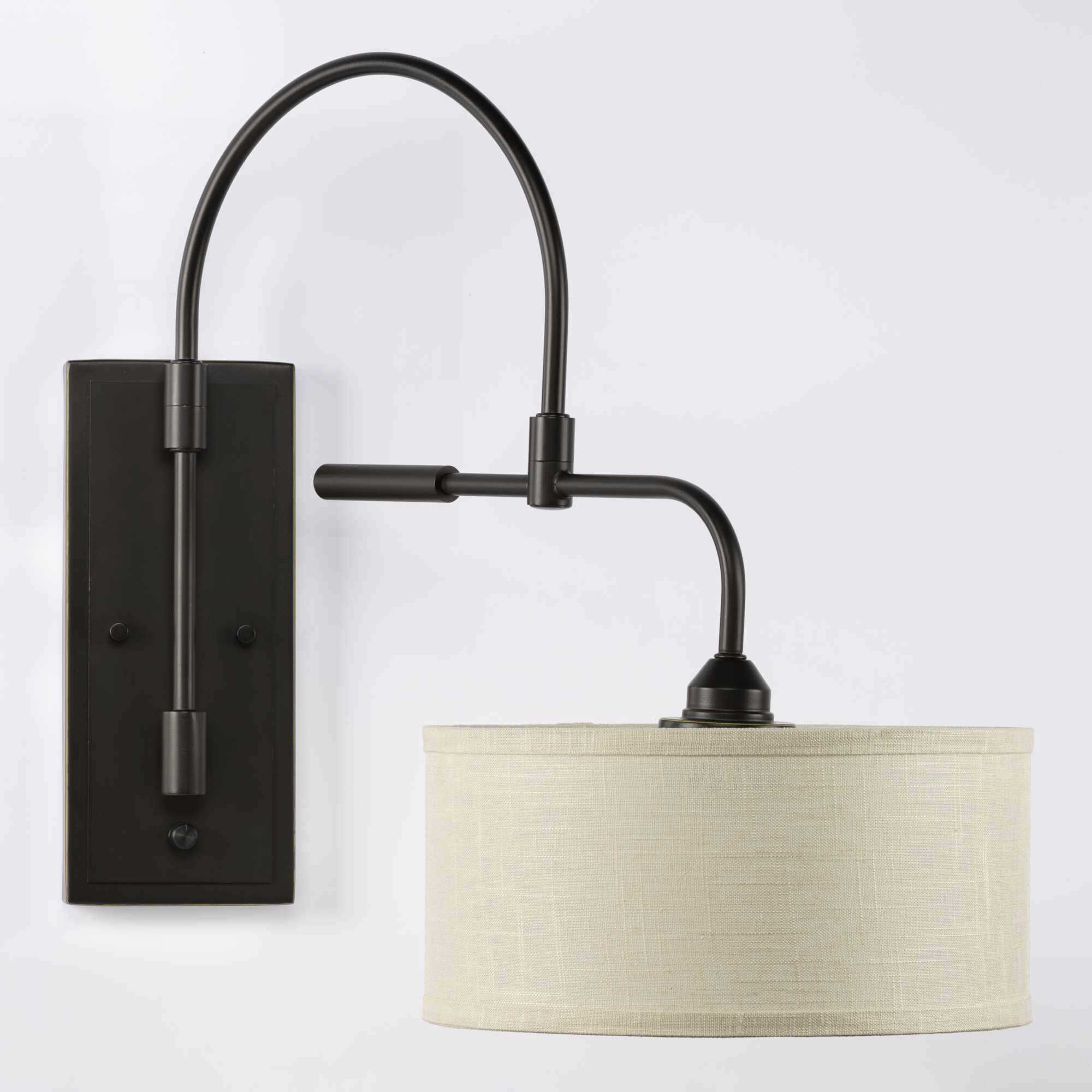 Swing arm bathroom light outlet