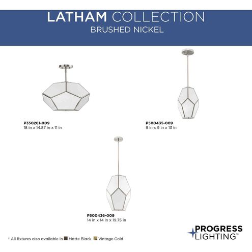 Latham 1 Light 14 inch Brushed Nickel Pendant Ceiling Light