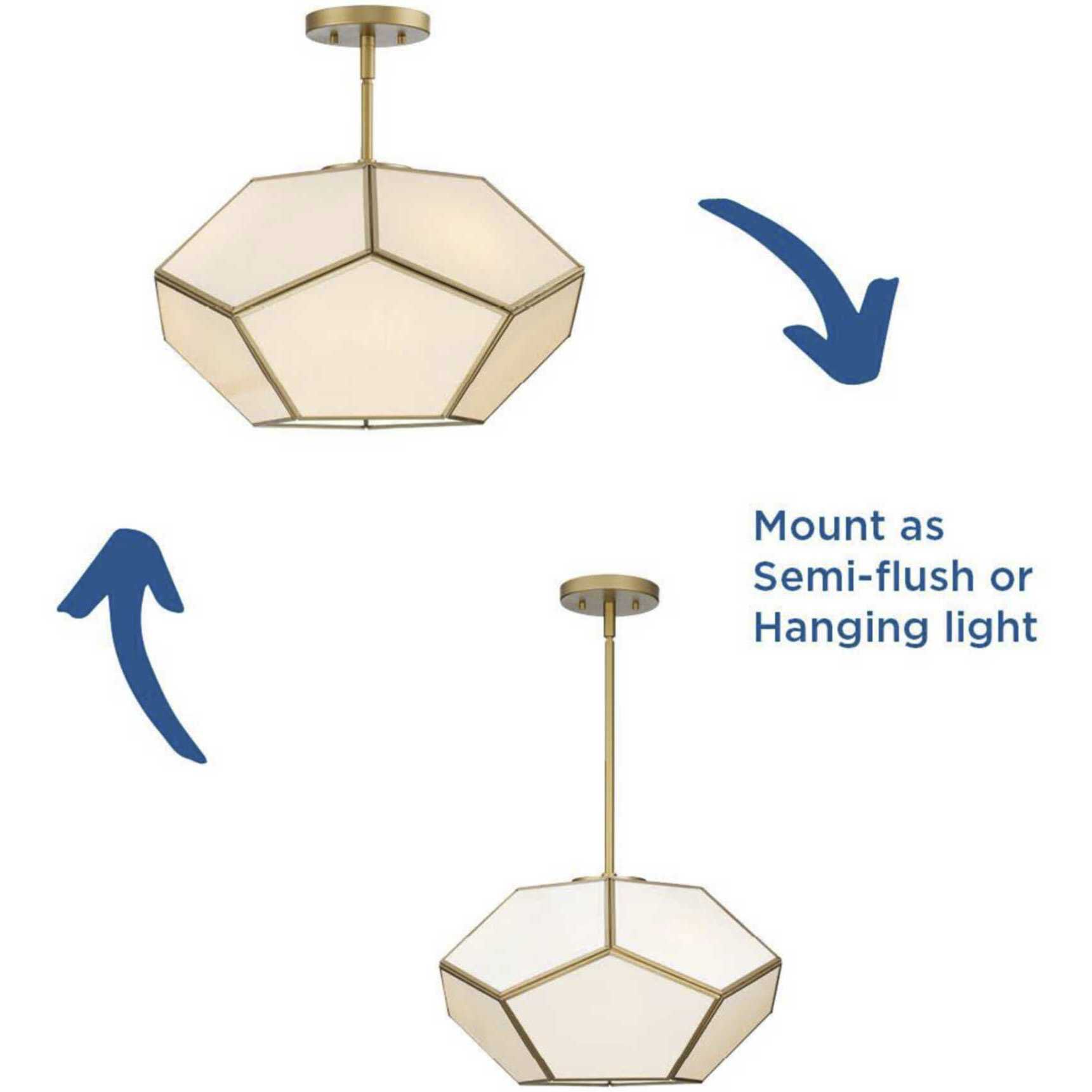 Latham 3 Light 18 inch Vintage Gold Semi-Flush Mount Ceiling Light