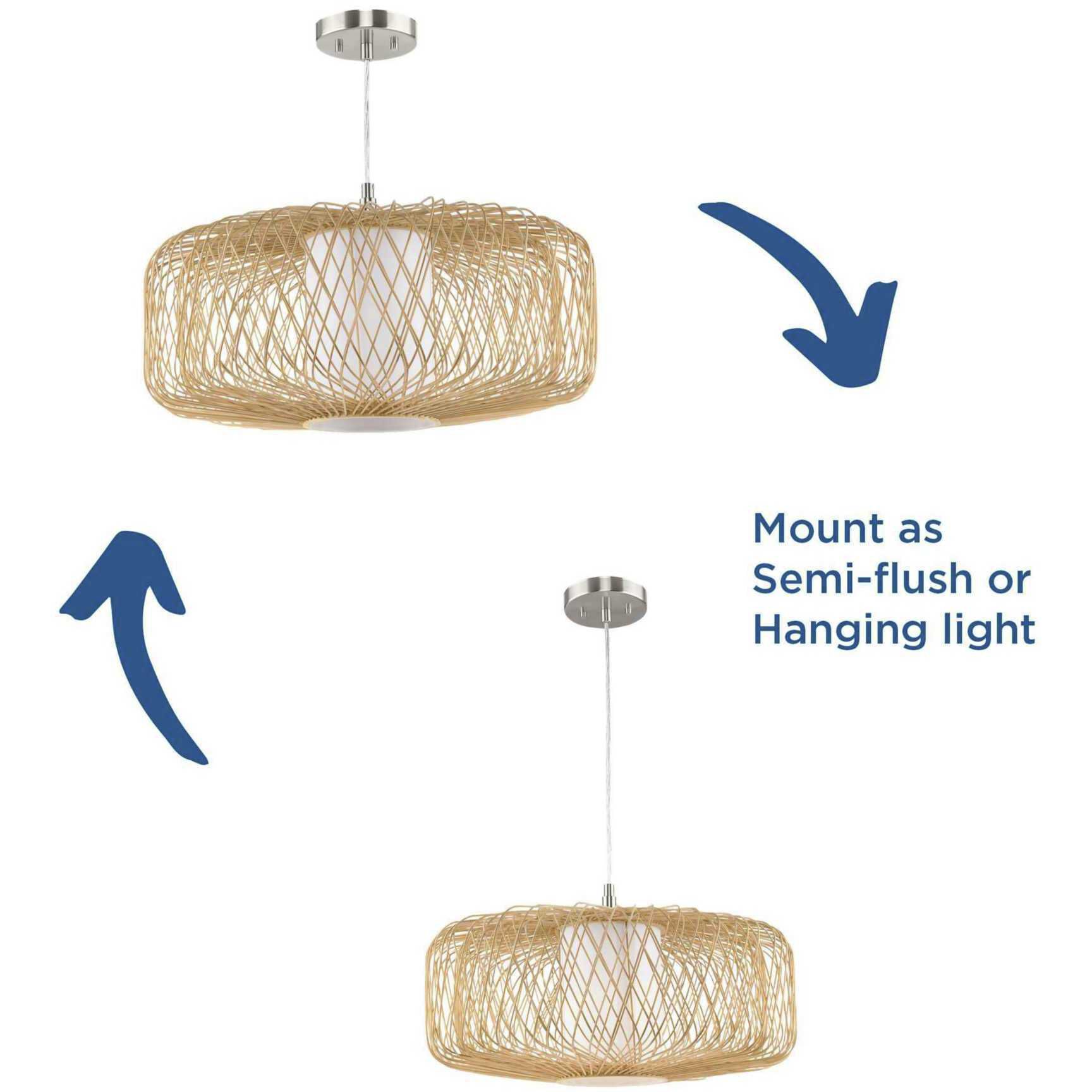 Cordova 1 Light 22 inch Natural Rattan Pendant Ceiling Light, Design Series