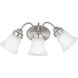 Fluted Glass 3 Light Brushed Nickel Bath Vanity Wall Light in Etched Fluted