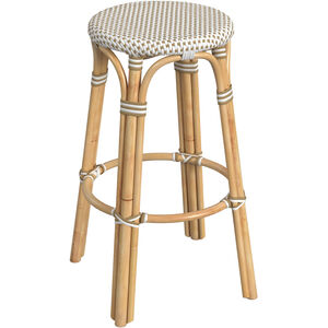 Tobias Round Rattan 30" Bar Stool in White and Tan Dot