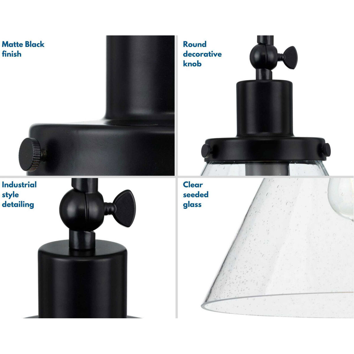 Hinton 1 Light 12 inch Matte Black Pendant Ceiling Light