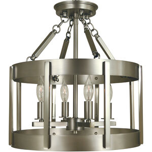 Pantheon 4 Light 14 inch Satin Pewter with Polished Nickel Semi-Flush Mount Ceiling Light in Satin Pewter/Polished Nickel