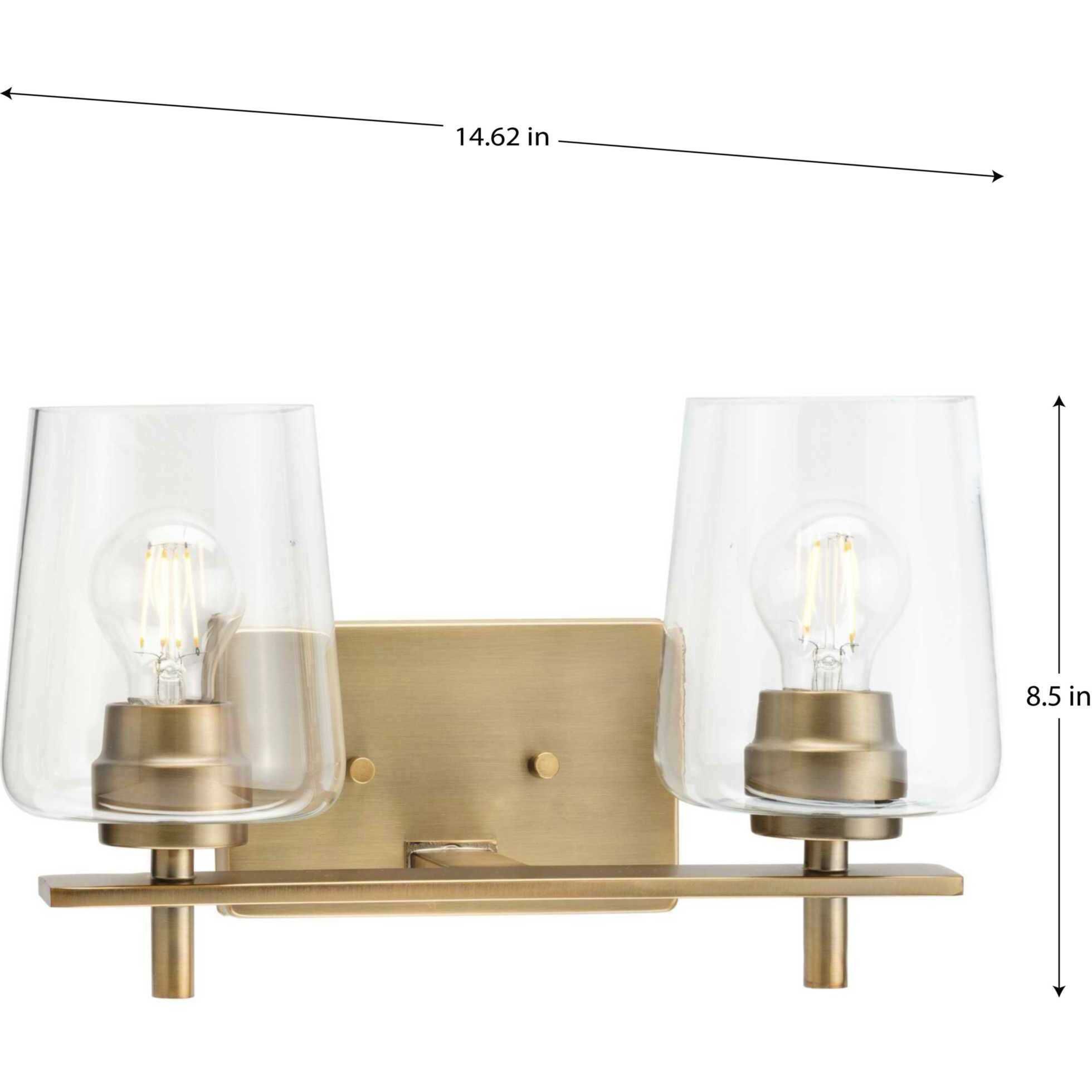 Calais 2 Light 15 inch Vintage Brass Bath Vanity Wall Light