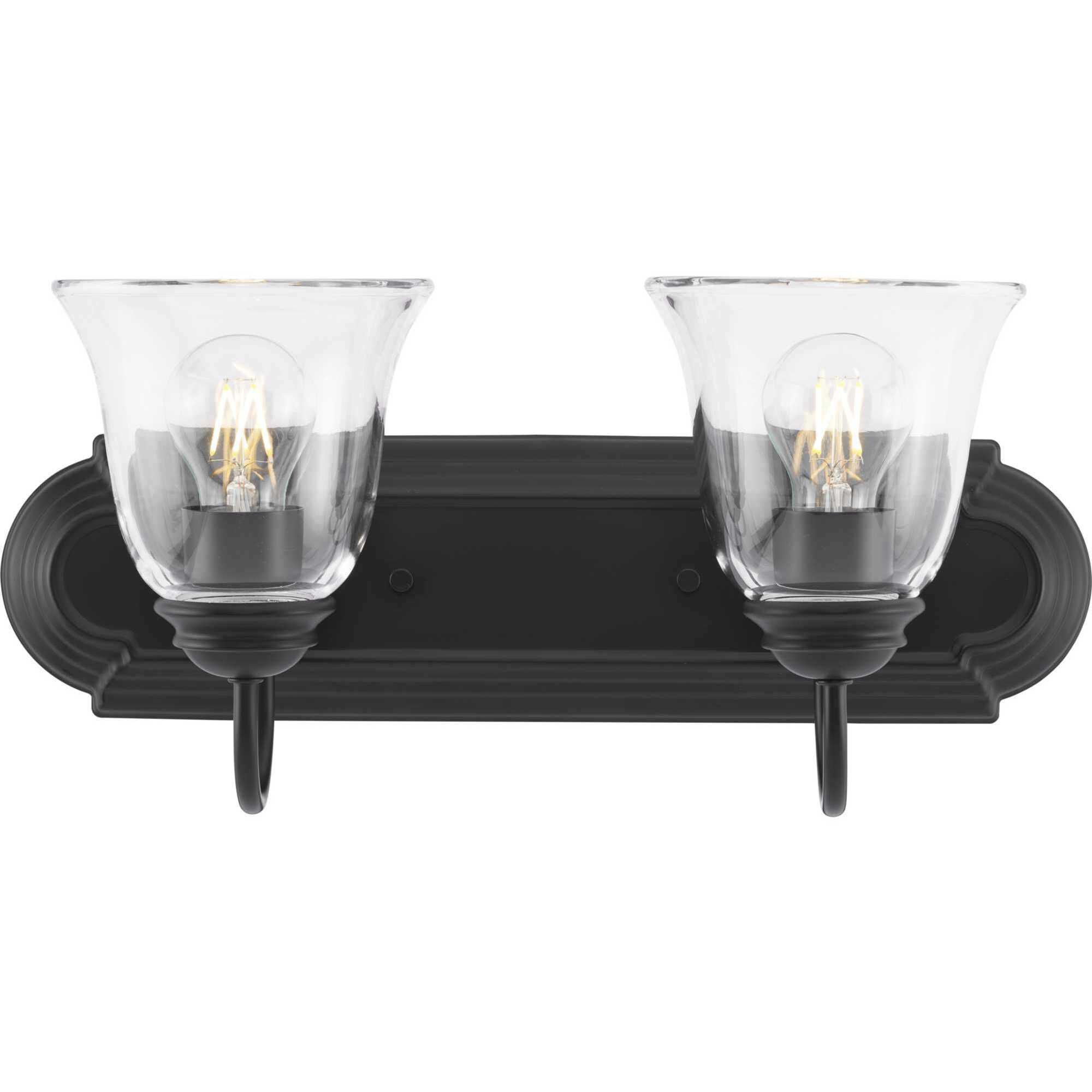 Clear Glass 2 Light 18 inch Matte Black Vanity Light Wall Light