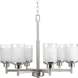 Alexa 6 Light 25 inch Brushed Nickel Chandelier Ceiling Light in Etched Linen with Clear Top
