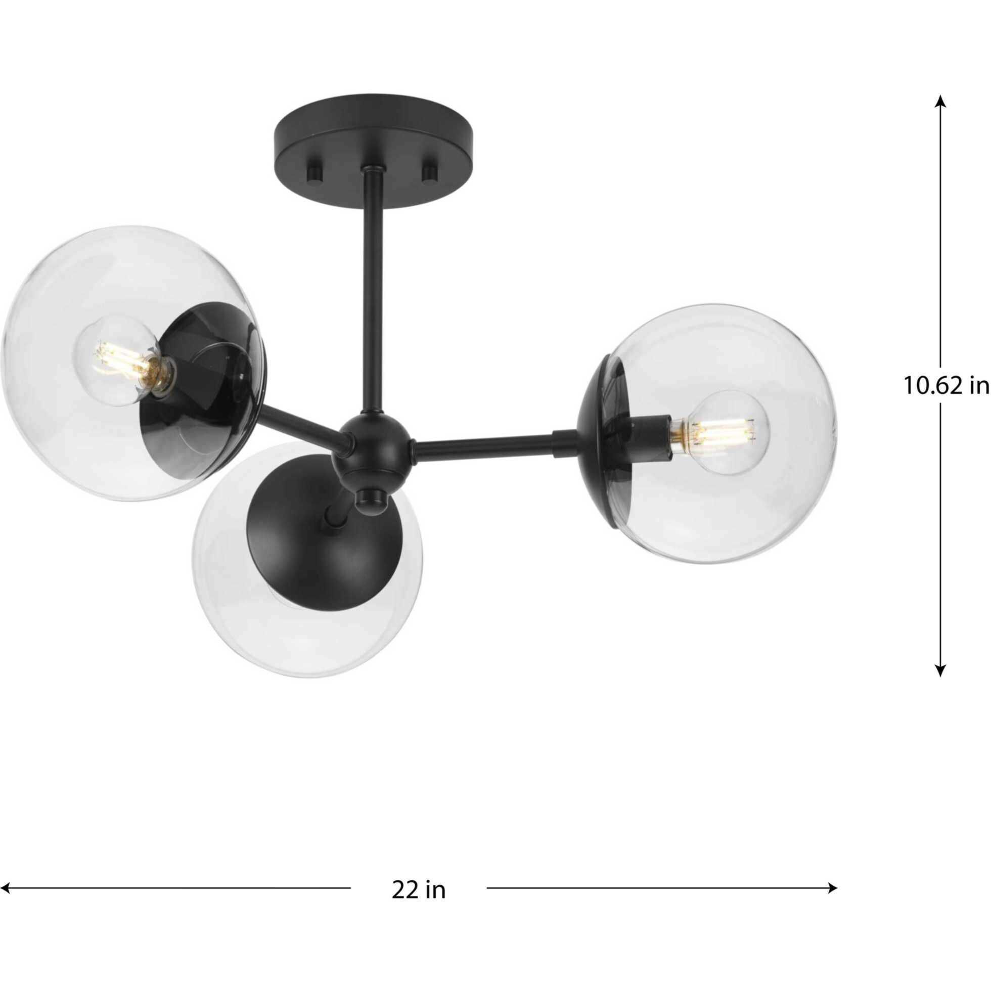 Atwell 3 Light 22 inch Matte Black Semi-Flush Mount Ceiling Light