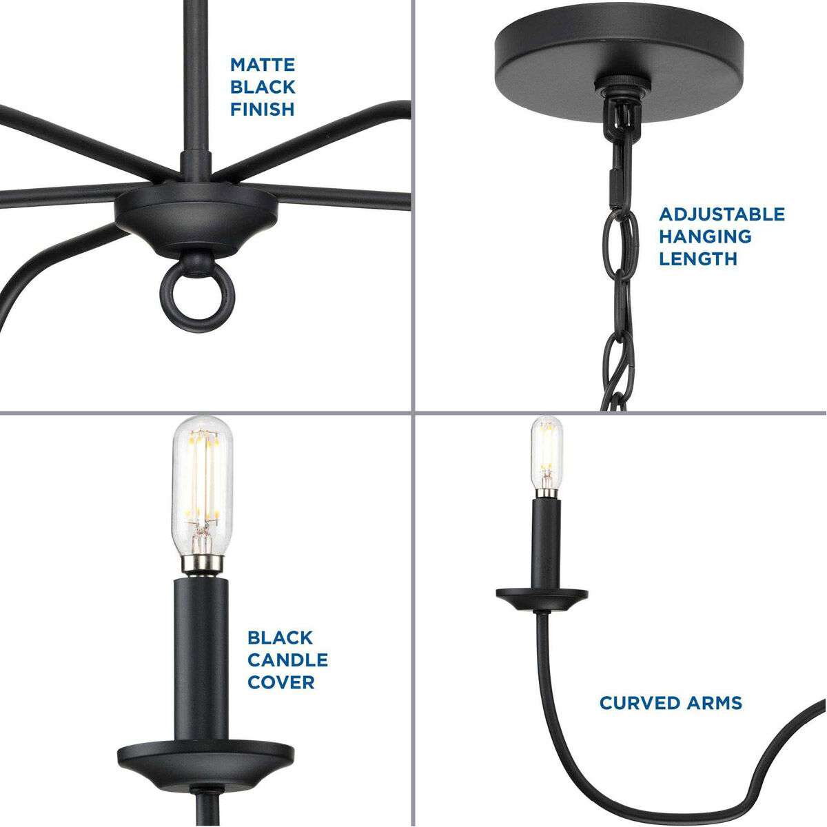 Progress P400291-31M Canebrake 5 Light 30 inch Matte Black Progress P400291-31M Canebrake 5 Light 30 inch Matte Black