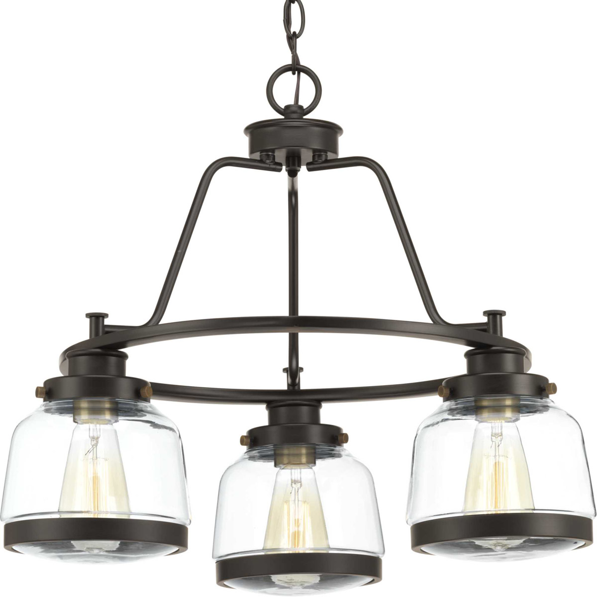 Clifton Heights Collection Four-Light Antique Bronze Etched Glass Craftsman  Chandelier Light, P400118-020