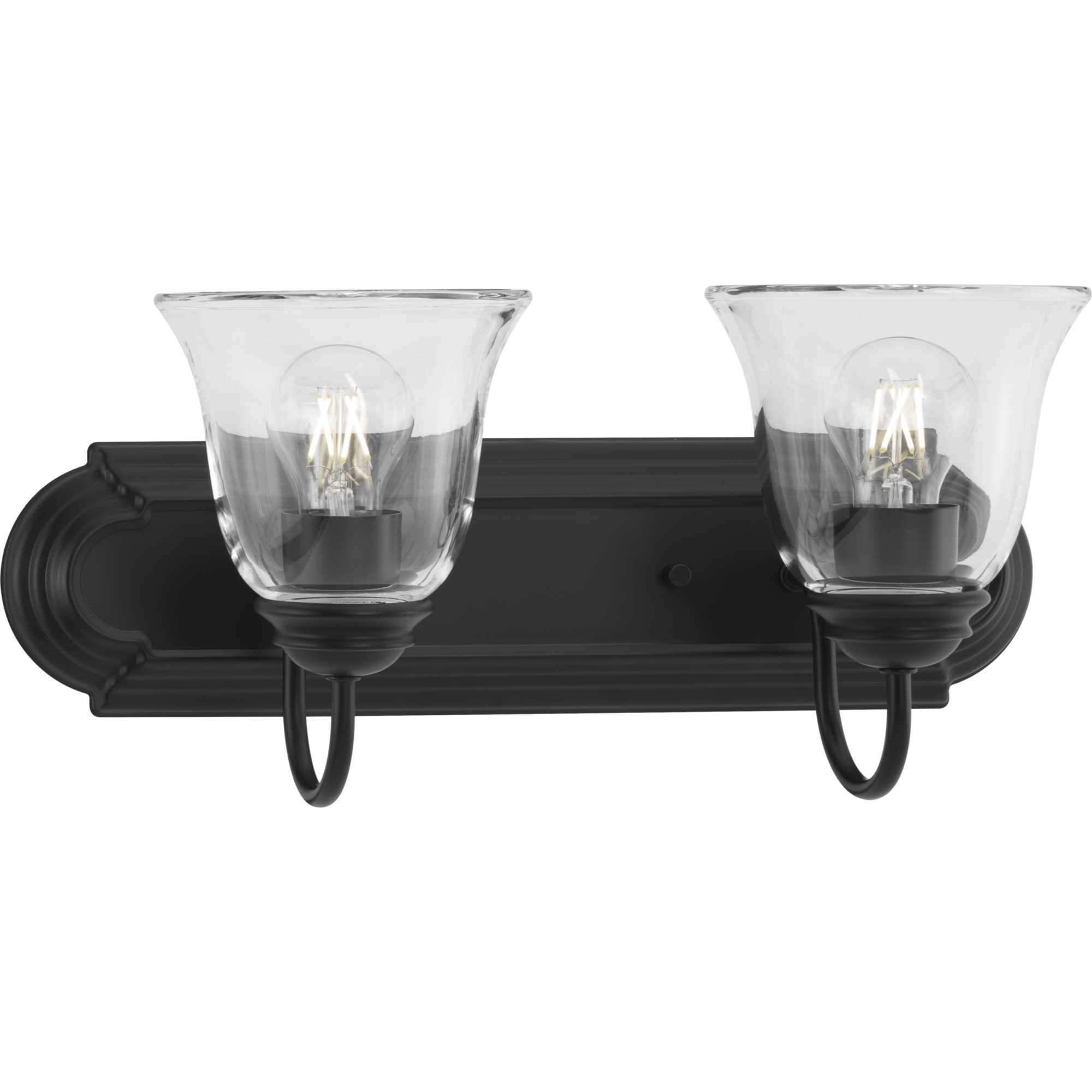 Clear Glass 2 Light 18 inch Matte Black Vanity Light Wall Light