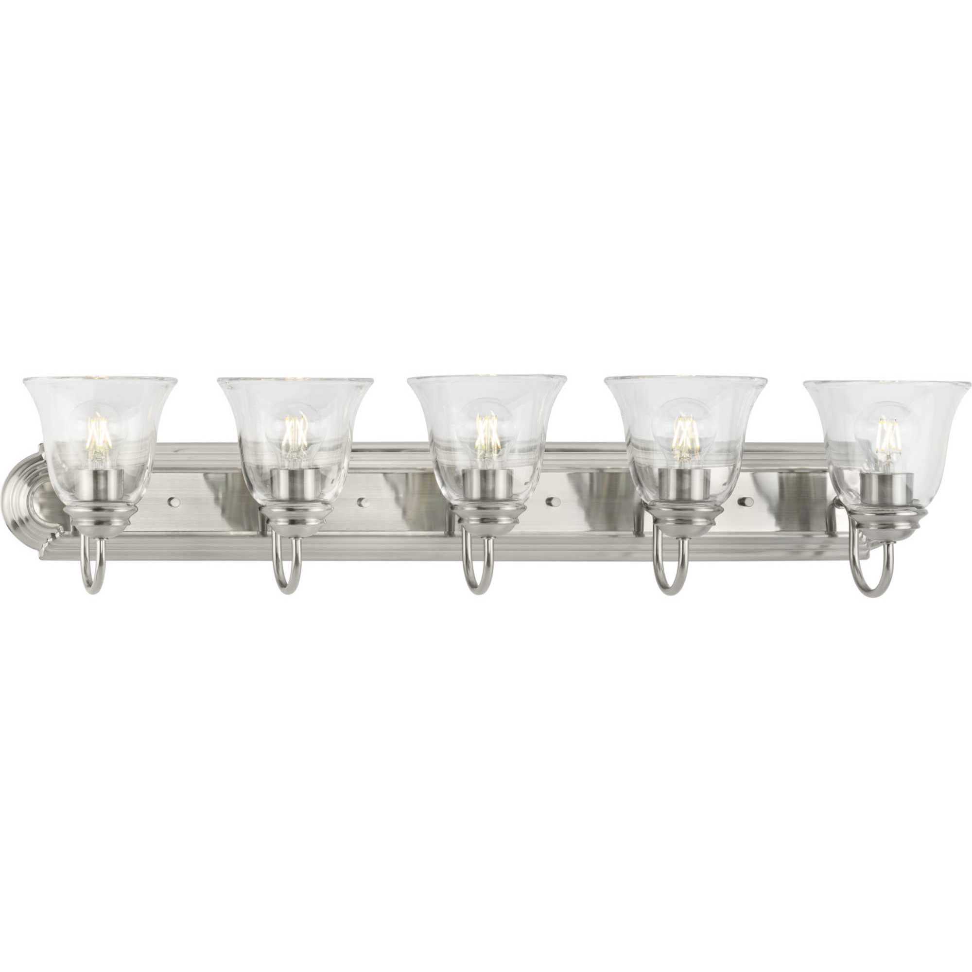 Clear Glass 5 Light 36 inch Brushed Nickel Vanity Light Wall Light