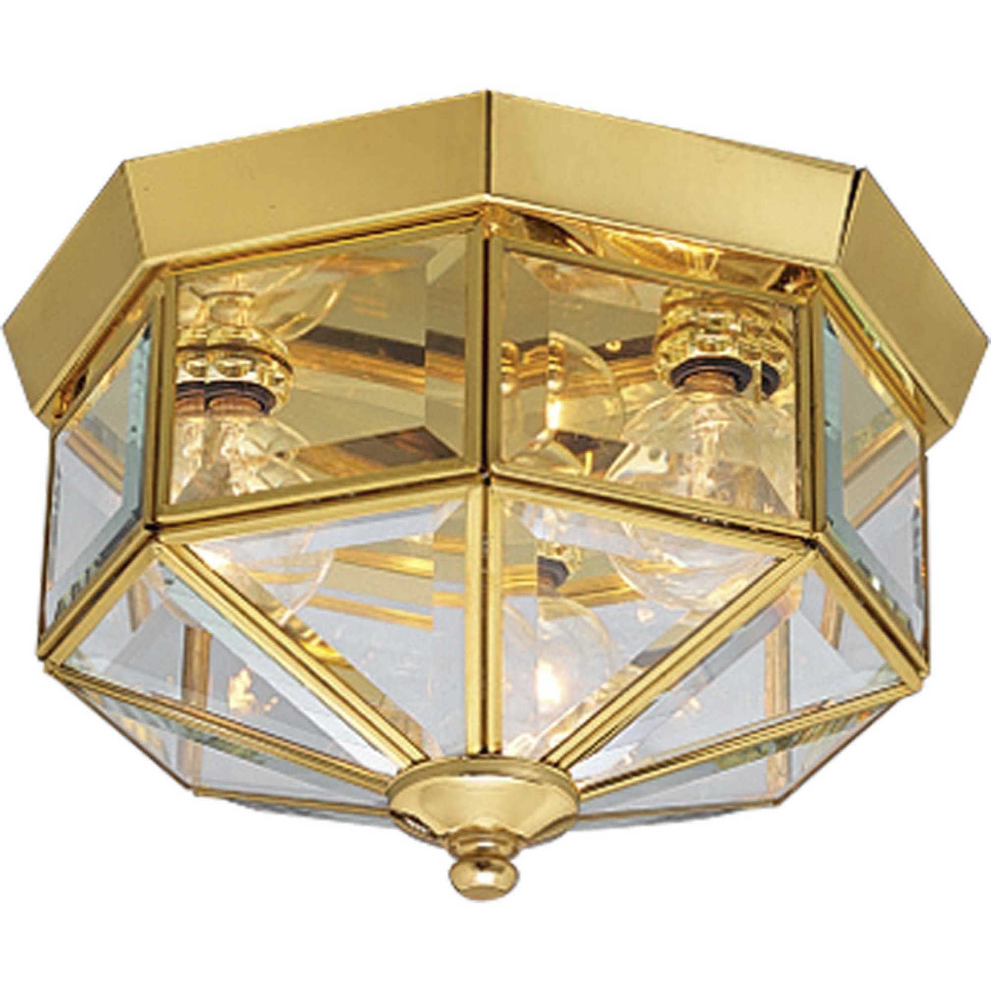 Beveled Glass 3 Light 9.75 inch Polished Brass Flush Mount Ceiling Light