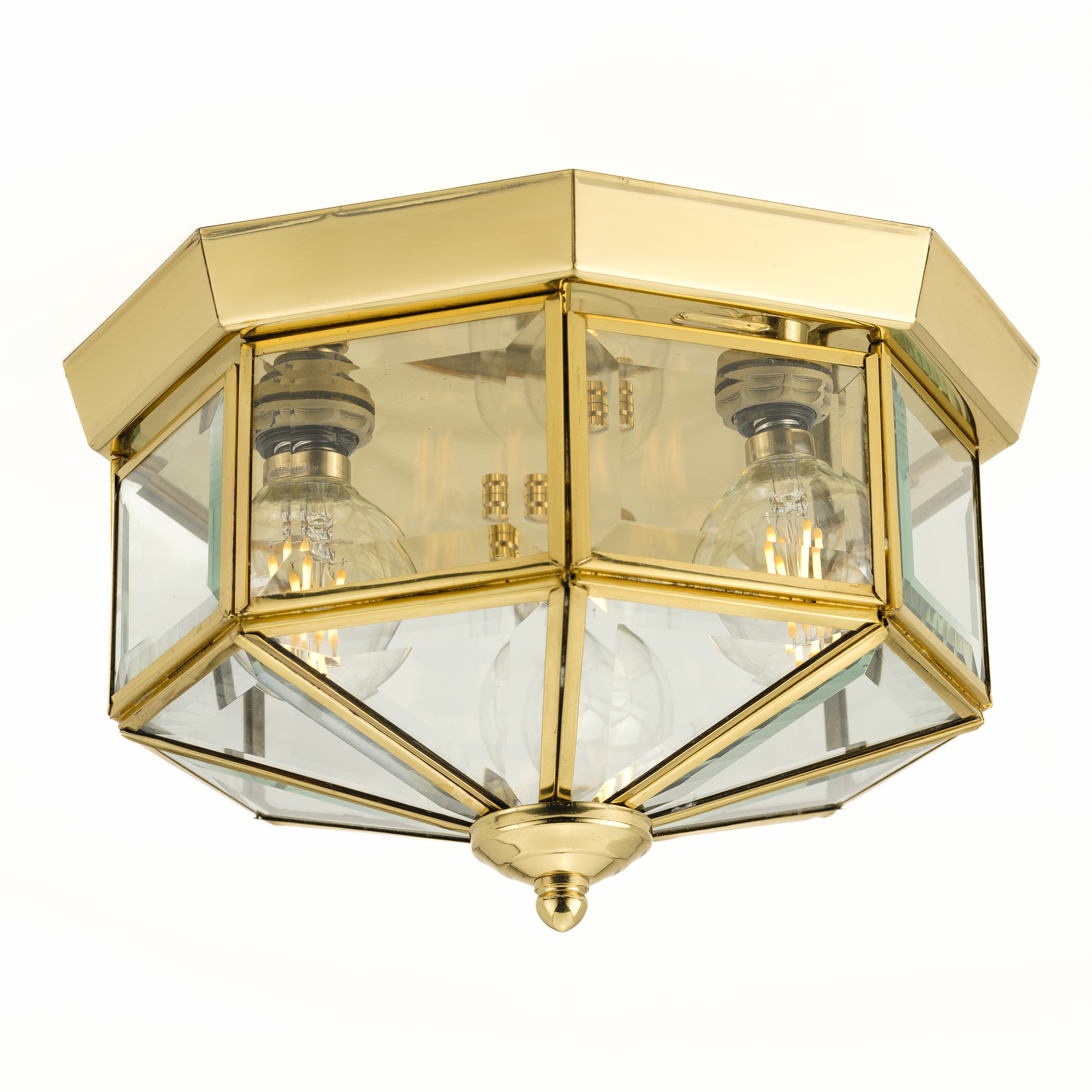 Beveled Glass 3 Light 9.75 inch Polished Brass Flush Mount Ceiling Light