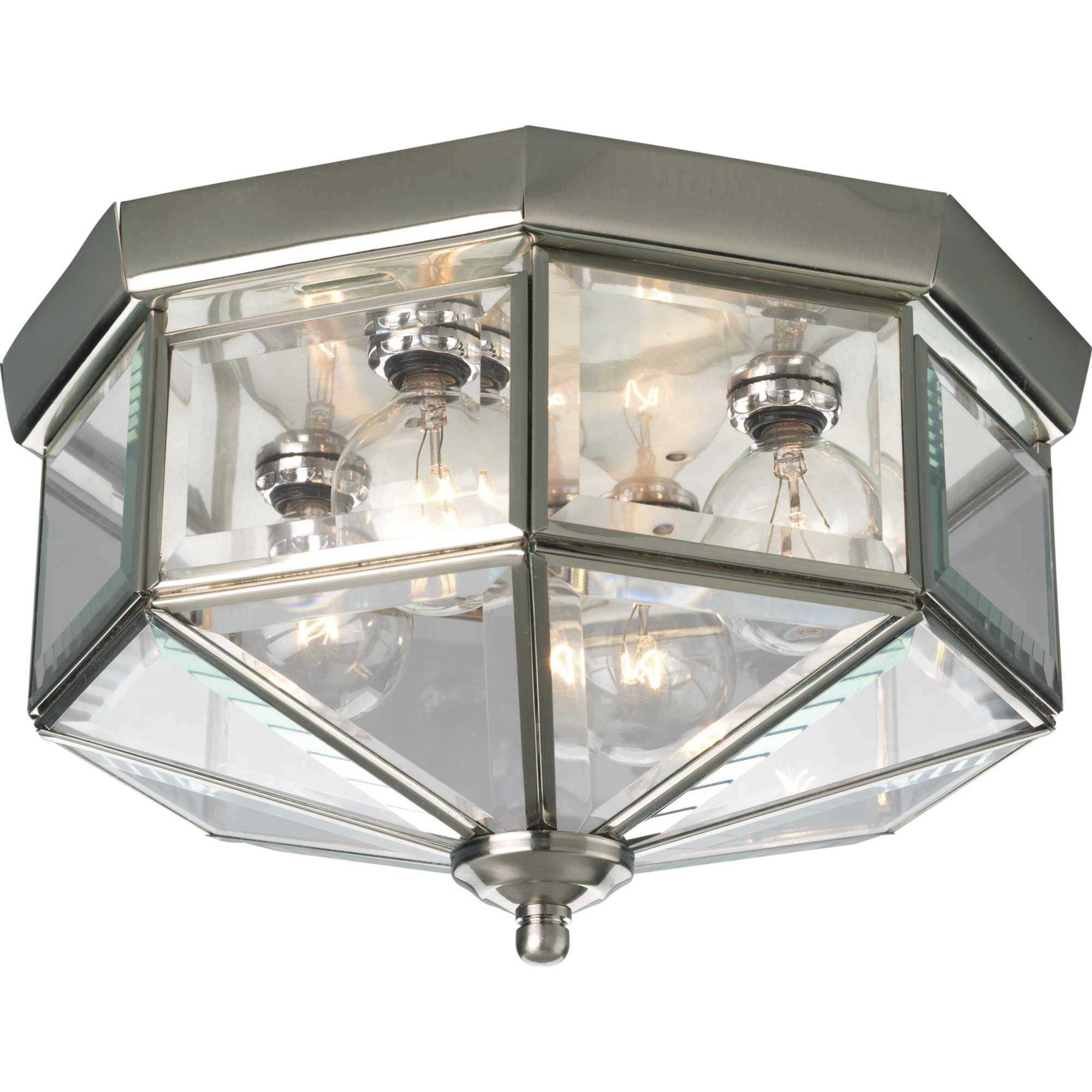 Beveled Glass 4 Light 11.13 inch Brushed Nickel Flush Mount Ceiling Light